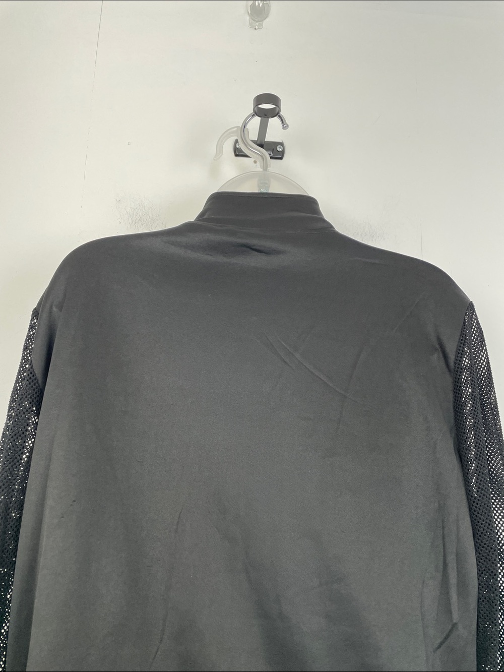 BEBE Mixed Media Mesh Knit Long Sleeve Women XL 2 Pocket Rhinestone Logo Jacket - Picture 5 of 7